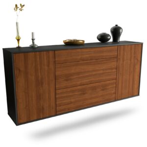 Sideboard Syracuse | hängend | Korpus Anthrazit | Front in Walnuss Holz Optik | 180x79x35cm (BxHxT)