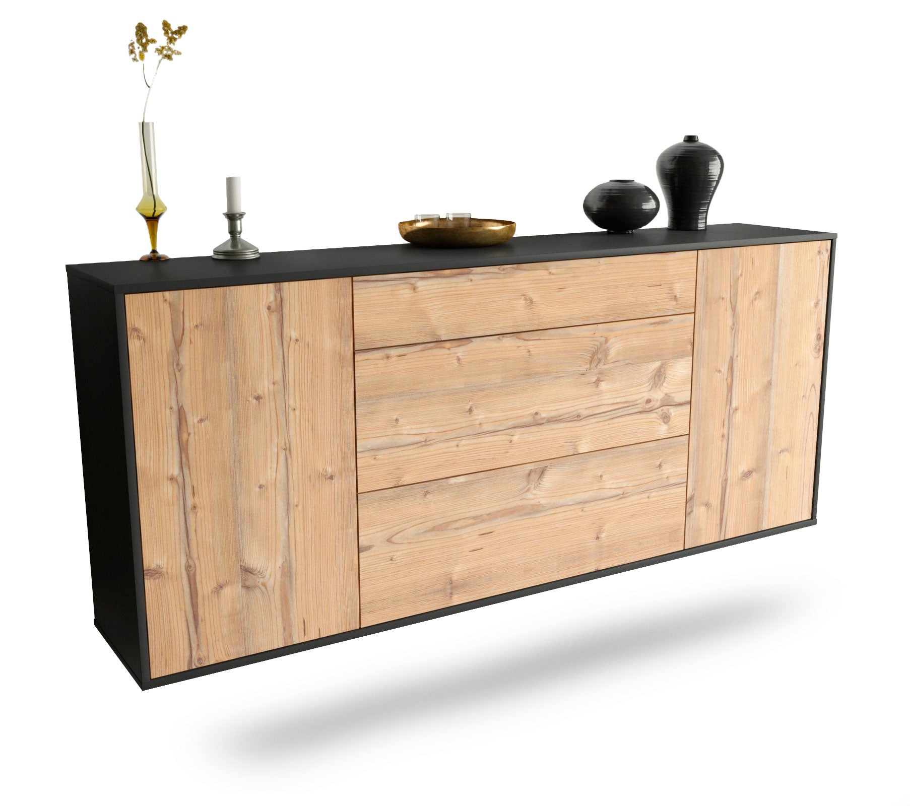 Sideboard Syracuse | hängend | Korpus Anthrazit | Front in Pinie Holz Optik | 180x79x35cm (BxHxT) 1 Sideboard Syracuse | hängend | Korpus Anthrazit | Front in Pinie Holz Optik | 180x79x35cm (BxHxT)