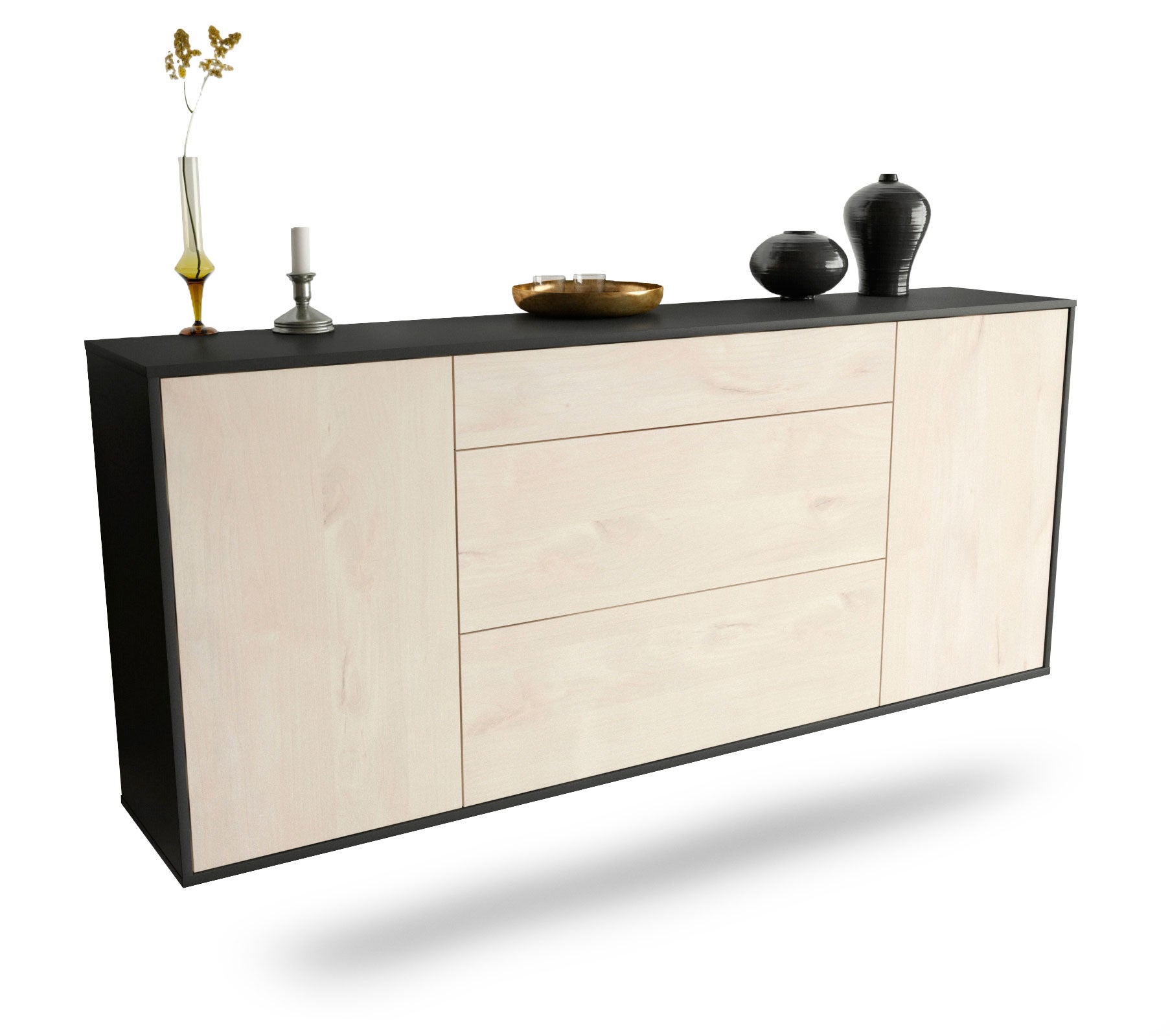 Sideboard Syracuse | hängend | Korpus Anthrazit | Front in Zeder Holz Optik | 180x79x35cm (BxHxT) 1 Sideboard Syracuse | hängend | Korpus Anthrazit | Front in Zeder Holz Optik | 180x79x35cm (BxHxT)