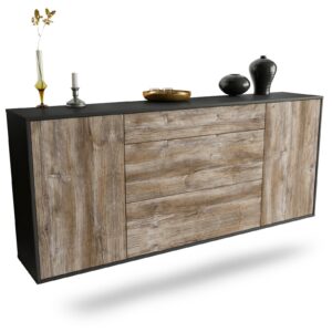 Sideboard Syracuse | hängend | Korpus Anthrazit | Front in Treibholz Holz Optik | 180x79x35cm (BxHxT)