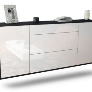 Sideboard Syracuse | hängend | Korpus Anthrazit | Front in Hochglanz Weiß | 180x79x35cm (BxHxT)