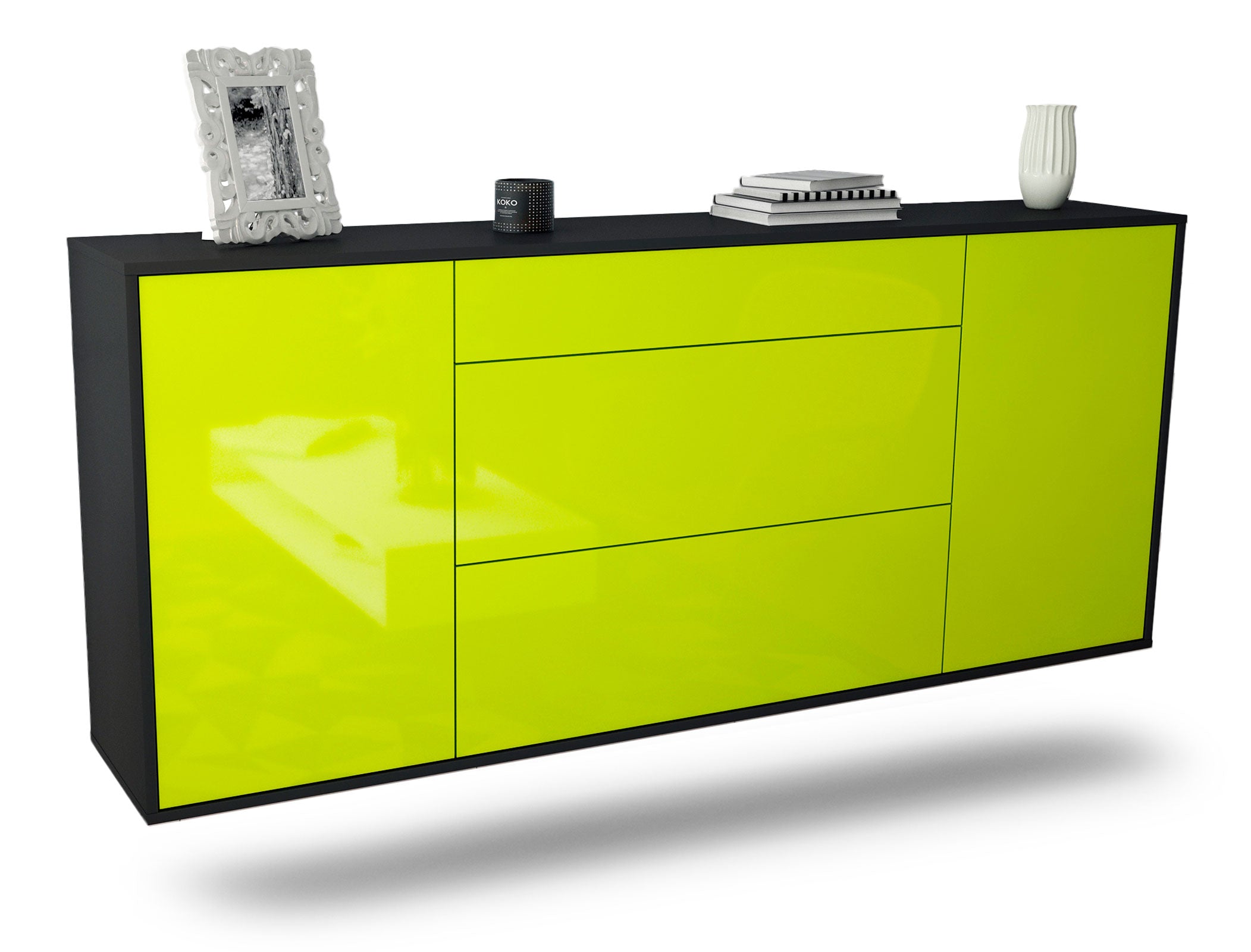 Sideboard Syracuse | hängend | Korpus Anthrazit | Front in Hochglanz Grün | 180x79x35cm (BxHxT) 1 Sideboard Syracuse | hängend | Korpus Anthrazit | Front in Hochglanz Grün | 180x79x35cm (BxHxT)