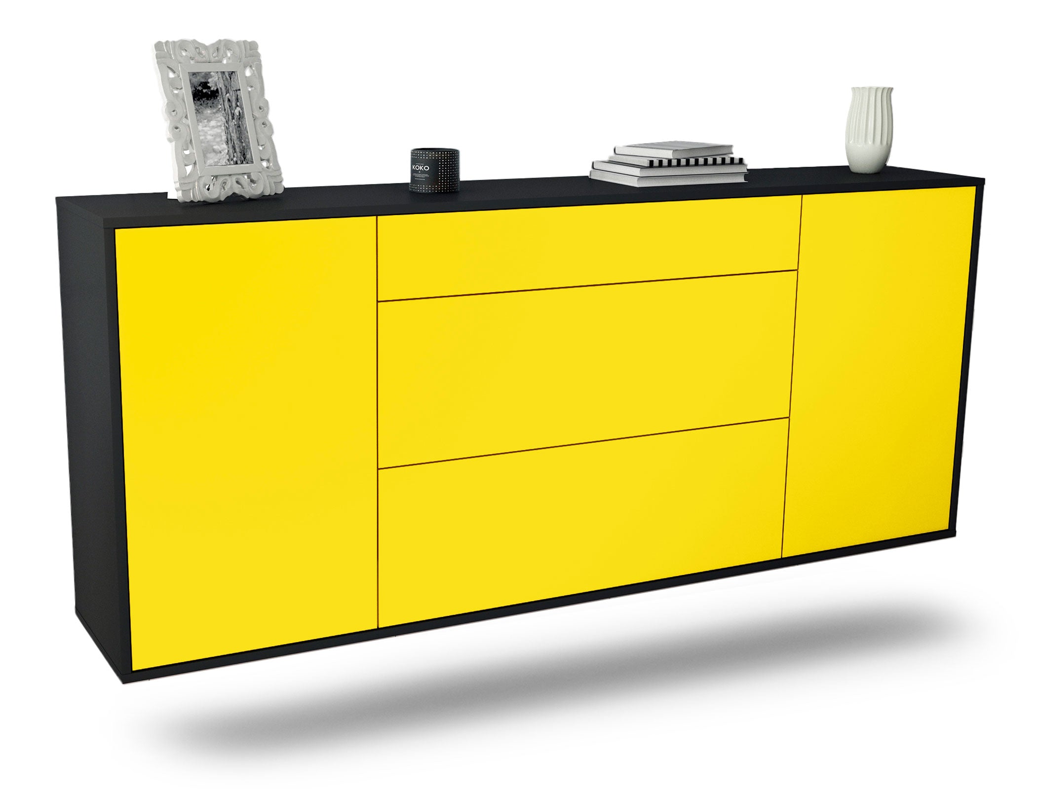 Sideboard Syracuse | hängend | Korpus Anthrazit | Front in Gelb | 180x79x35cm (BxHxT) 1 Sideboard Syracuse | hängend | Korpus Anthrazit | Front in Gelb | 180x79x35cm (BxHxT)