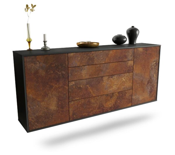 Sideboard Bridgeport | hängend | Korpus Anthrazit | Front in Rost Optik | 180x79x35cm (BxHxT)