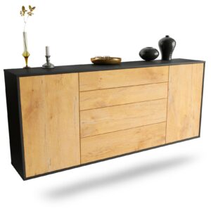 Sideboard Bridgeport | hängend | Korpus Anthrazit | Front in Eiche Holz Optik | 180x79x35cm (BxHxT)