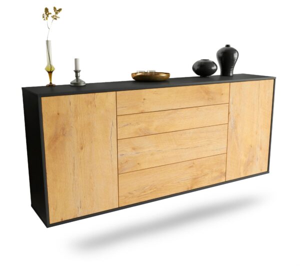 Sideboard Bridgeport | hängend | Korpus Anthrazit | Front in Eiche Holz Optik | 180x79x35cm (BxHxT)