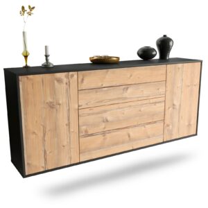Sideboard Bridgeport | hängend | Korpus Anthrazit | Front in Pinie Holz Optik | 180x79x35cm (BxHxT)