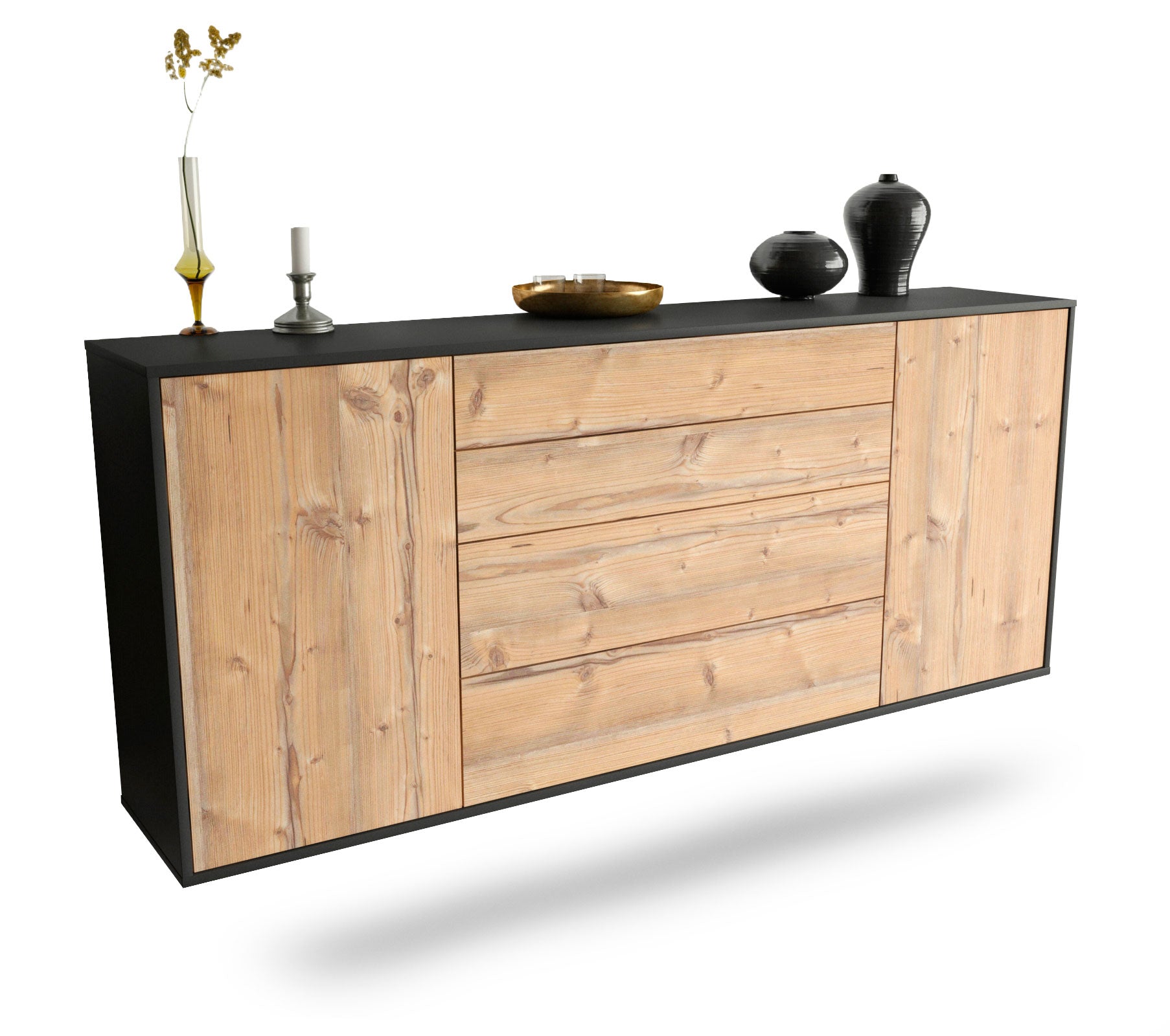 Sideboard Bridgeport | hängend | Korpus Anthrazit | Front in Pinie Holz Optik | 180x79x35cm (BxHxT) 1 Sideboard Bridgeport | hängend | Korpus Anthrazit | Front in Pinie Holz Optik | 180x79x35cm (BxHxT)