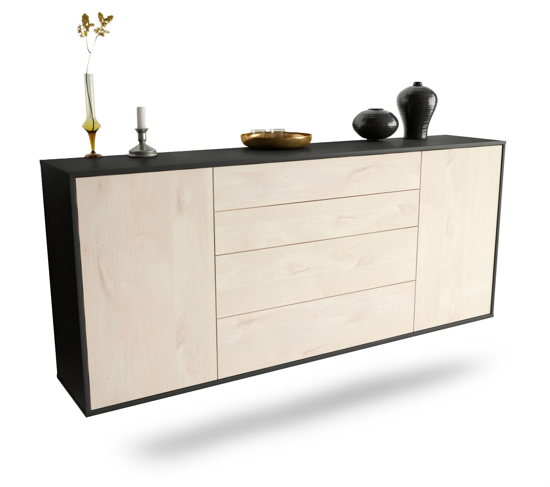 Sideboard Bridgeport | hängend | Korpus Anthrazit | Front in Zeder Holz Optik | 180x79x35cm (BxHxT) 1 Sideboard Bridgeport | hängend | Korpus Anthrazit | Front in Zeder Holz Optik | 180x79x35cm (BxHxT)