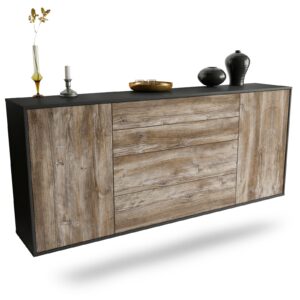 Sideboard Bridgeport | hängend | Korpus Anthrazit | Front in Treibholz Holz Optik | 180x79x35cm (BxHxT)