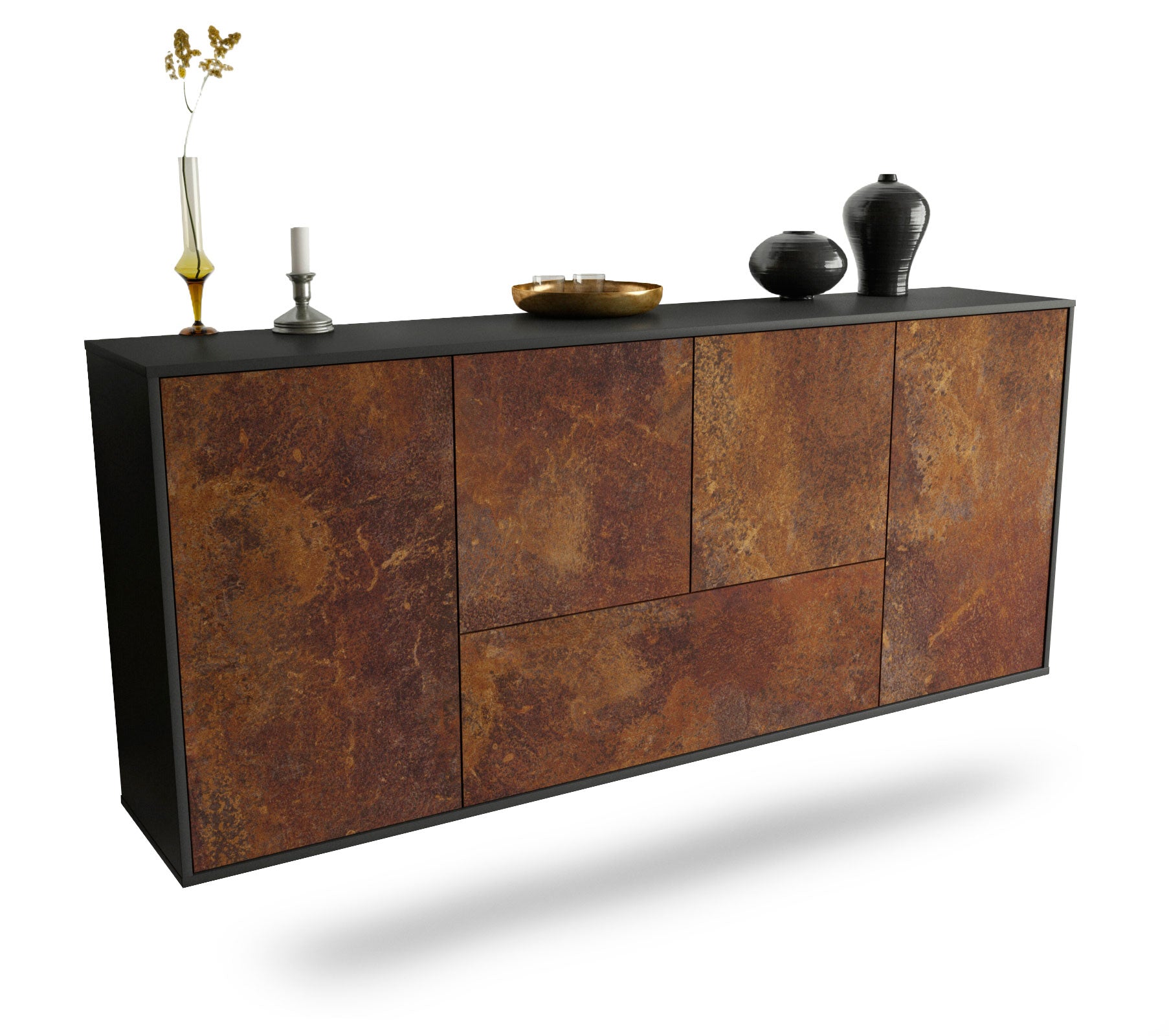 Sideboard Escondido | hängend | Korpus Anthrazit | Front in Rost Optik | 180x79x35cm (BxHxT) 1 Sideboard Escondido | hängend | Korpus Anthrazit | Front in Rost Optik | 180x79x35cm (BxHxT)
