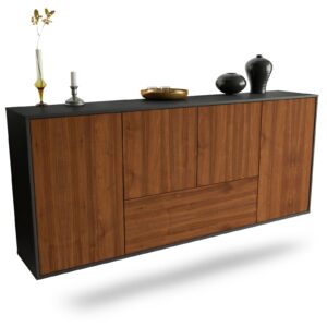 Sideboard Escondido | hängend | Korpus Anthrazit | Front in Walnuss Holz Optik | 180x79x35cm (BxHxT)