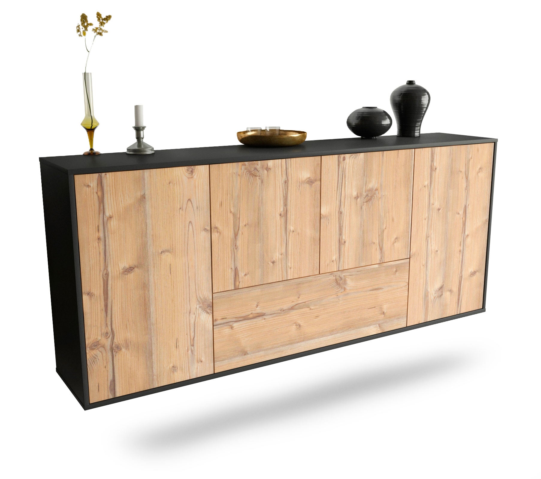 Sideboard Escondido | hängend | Korpus Anthrazit | Front in Pinie Holz Optik | 180x79x35cm (BxHxT) 1 Sideboard Escondido | hängend | Korpus Anthrazit | Front in Pinie Holz Optik | 180x79x35cm (BxHxT)