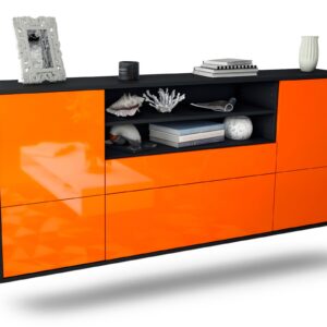 Sideboard Escondido | hängend | Korpus Anthrazit | Front in Hochglanz Orange | 180x79x35cm (BxHxT)