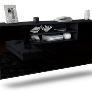 Sideboard Escondido | hängend | Korpus Anthrazit | Front in Hochglanz Schwarz | 180x79x35cm (BxHxT)