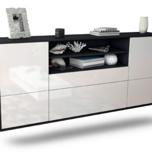 Sideboard Escondido | hängend | Korpus Anthrazit | Front in Hochglanz Weiß | 180x79x35cm (BxHxT)