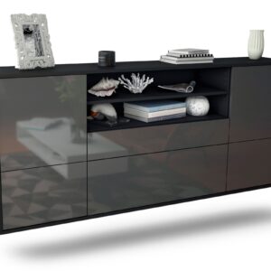 Sideboard Escondido | hängend | Korpus Anthrazit | Front in Hochglanz Grau | 180x79x35cm (BxHxT)