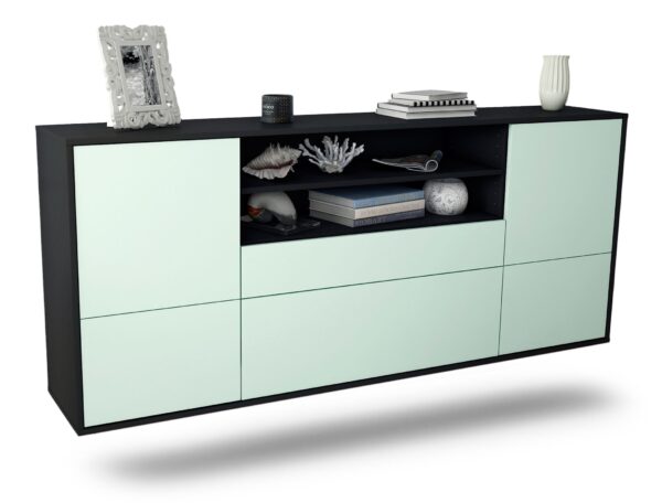 Sideboard Escondido | hängend | Korpus Anthrazit | Front in Mint | 180x79x35cm (BxHxT)