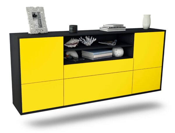 Sideboard Escondido | hängend | Korpus Anthrazit | Front in Gelb | 180x79x35cm (BxHxT)