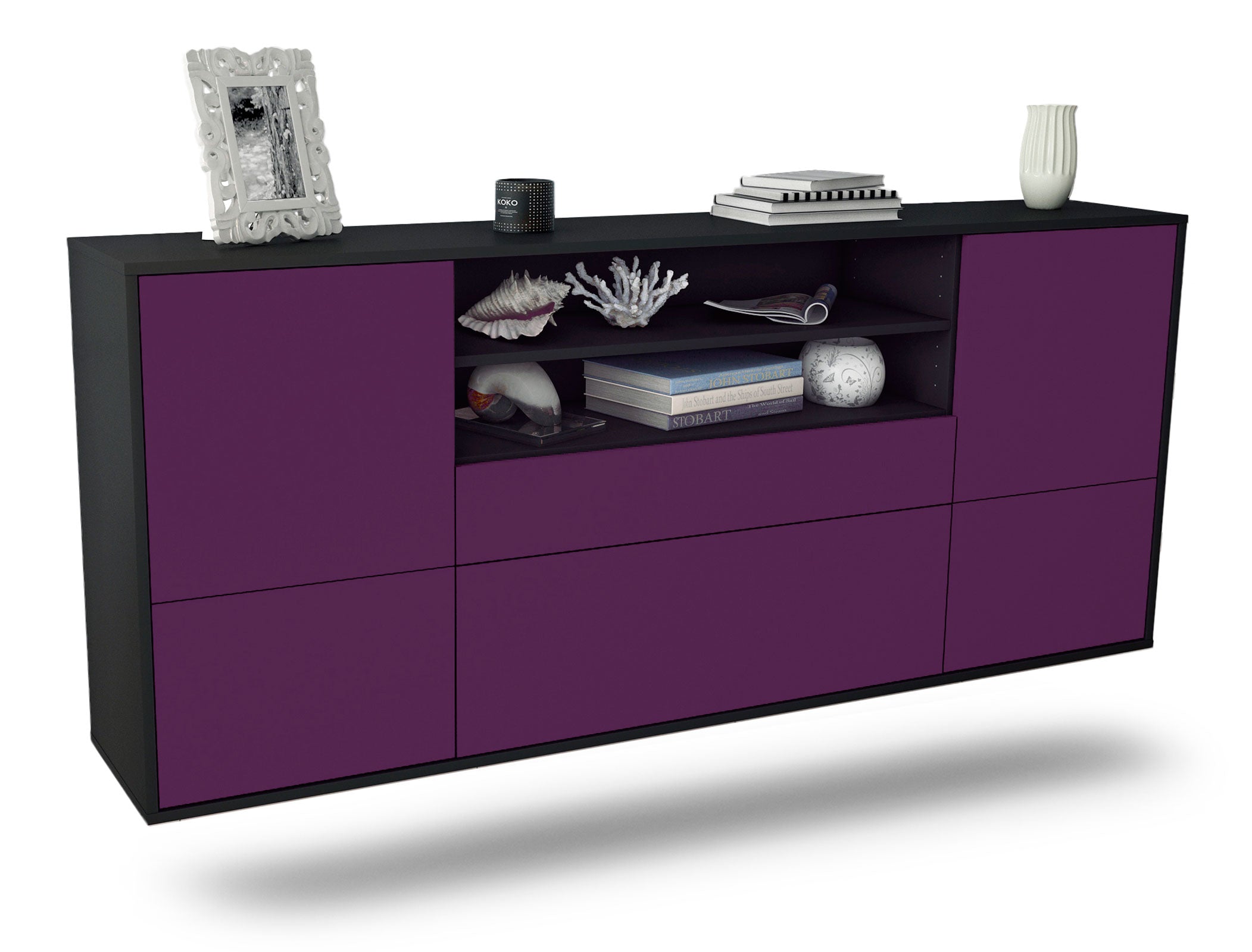 Sideboard Escondido | hängend | Korpus Anthrazit | Front in Lila | 180x79x35cm (BxHxT) 1 Sideboard Escondido | hängend | Korpus Anthrazit | Front in Lila | 180x79x35cm (BxHxT)