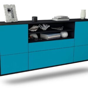 Sideboard Escondido | hängend | Korpus Anthrazit | Front in Türkis | 180x79x35cm (BxHxT)
