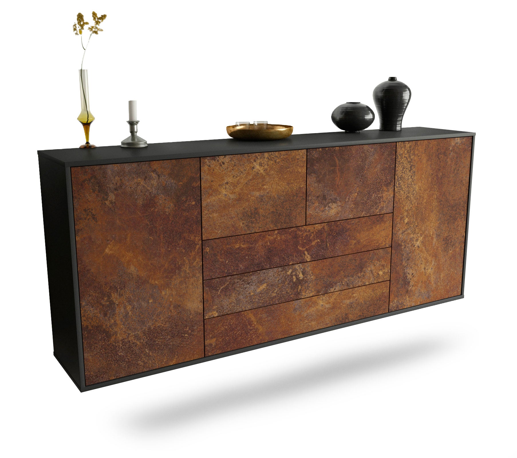 Sideboard Metairie | hängend | Korpus Anthrazit | Front in Rost Optik | 180x79x35cm (BxHxT) 1 Sideboard Metairie | hängend | Korpus Anthrazit | Front in Rost Optik | 180x79x35cm (BxHxT)