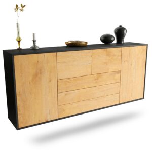 Sideboard Metairie | hängend | Korpus Anthrazit | Front in Eiche Holz Optik | 180x79x35cm (BxHxT)