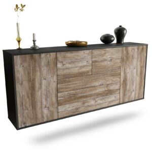 Sideboard Metairie | hängend | Korpus Anthrazit | Front in Treibholz Holz Optik | 180x79x35cm (BxHxT)