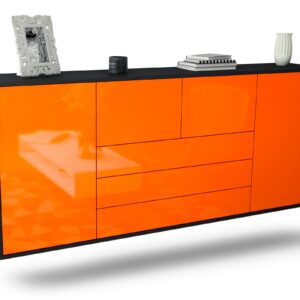 Sideboard Metairie | hängend | Korpus Anthrazit | Front in Hochglanz Orange | 180x79x35cm (BxHxT)