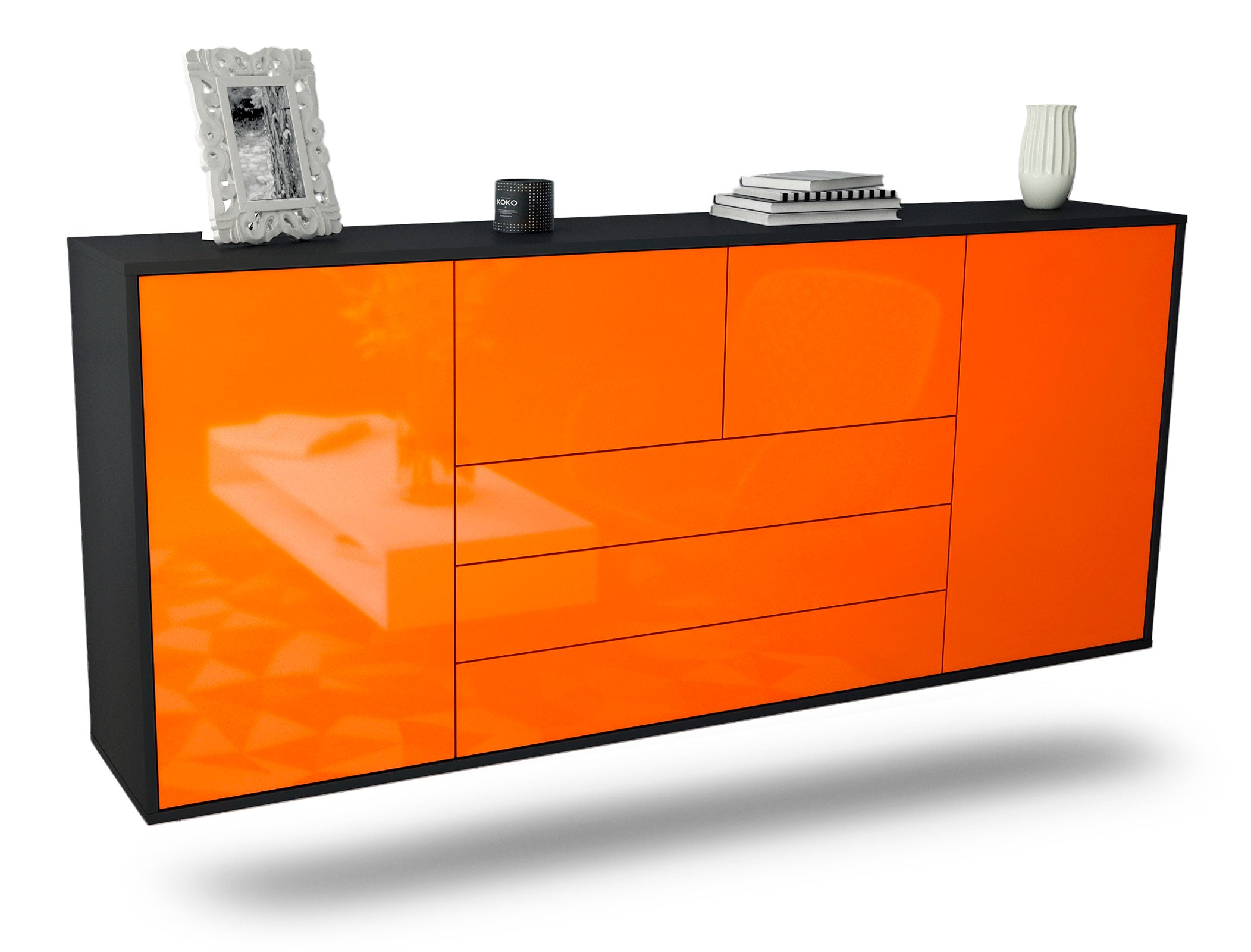 Sideboard Metairie | hängend | Korpus Anthrazit | Front in Hochglanz Orange | 180x79x35cm (BxHxT) 1 Sideboard Metairie | hängend | Korpus Anthrazit | Front in Hochglanz Orange | 180x79x35cm (BxHxT)