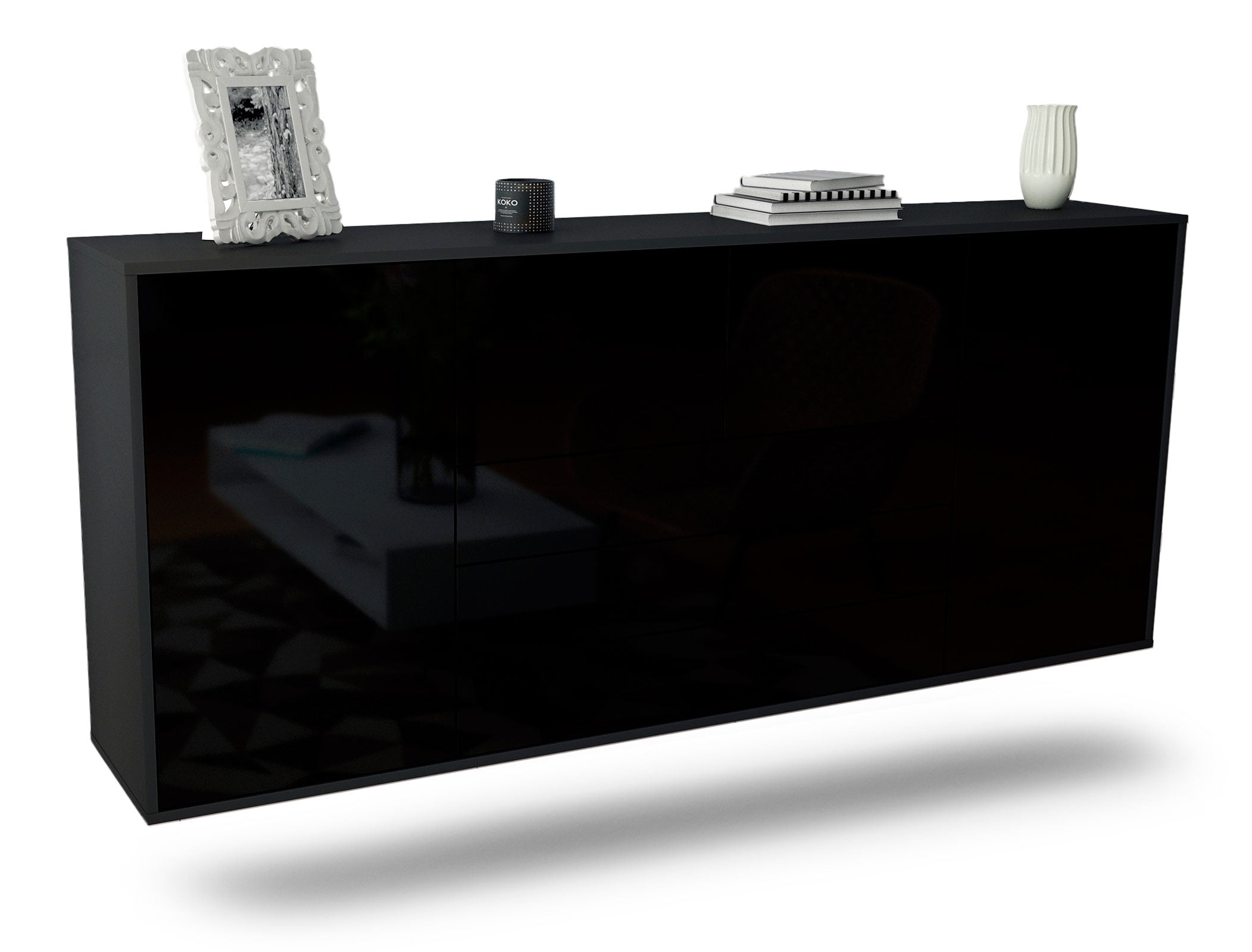 Sideboard Metairie | hängend | Korpus Anthrazit | Front in Hochglanz Schwarz | 180x79x35cm (BxHxT) 1 Sideboard Metairie | hängend | Korpus Anthrazit | Front in Hochglanz Schwarz | 180x79x35cm (BxHxT)