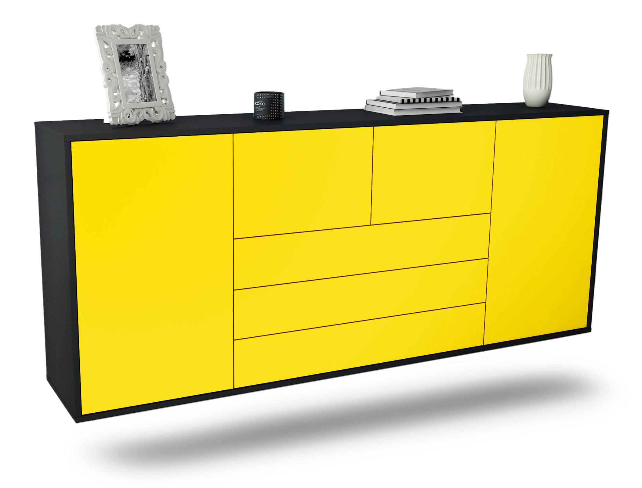 Sideboard Metairie | hängend | Korpus Anthrazit | Front in Gelb | 180x79x35cm (BxHxT) 1 Sideboard Metairie | hängend | Korpus Anthrazit | Front in Gelb | 180x79x35cm (BxHxT)