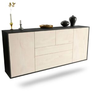 Sideboard Orange | hängend | Korpus Anthrazit | Front in Zeder Holz Optik | 180x79x35cm (BxHxT)