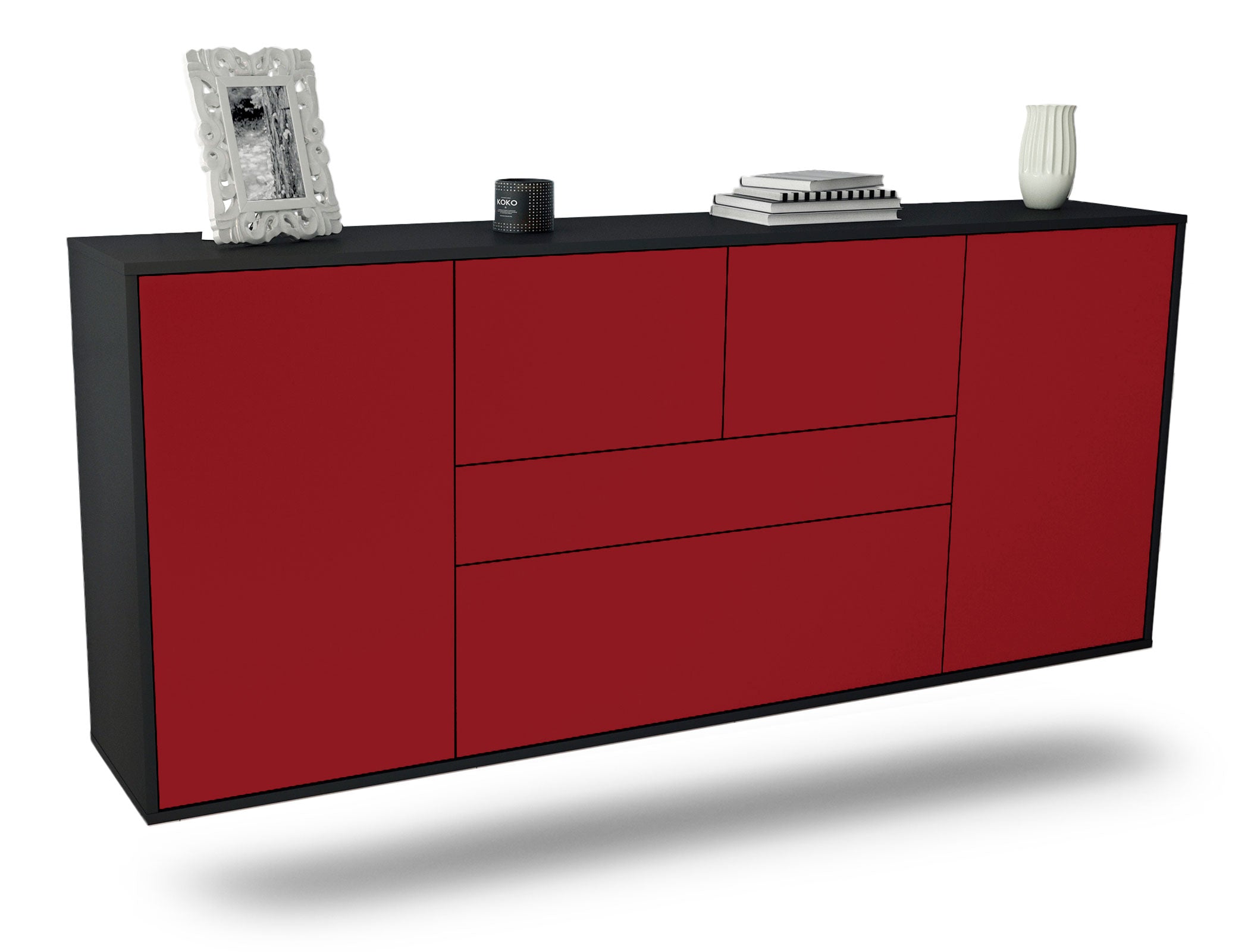 Sideboard Orange | hängend | Korpus Anthrazit | Front in Bordeaux | 180x79x35cm (BxHxT) 1 Sideboard Orange | hängend | Korpus Anthrazit | Front in Bordeaux | 180x79x35cm (BxHxT)