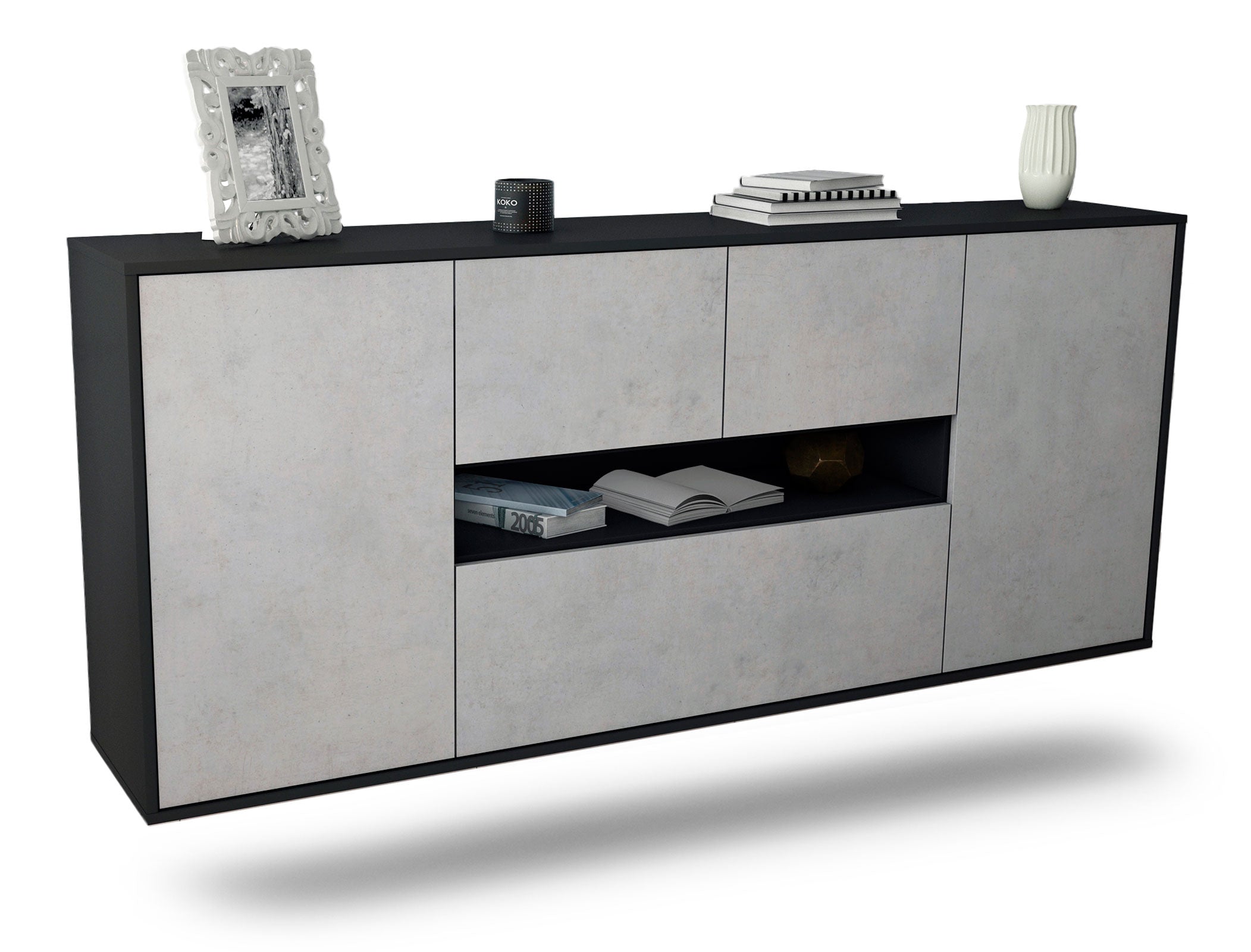 Sideboard Warren | hängend | Korpus Anthrazit | Front in Beton Optik | 180x79x35cm (BxHxT) 1 Sideboard Warren | hängend | Korpus Anthrazit | Front in Beton Optik | 180x79x35cm (BxHxT)
