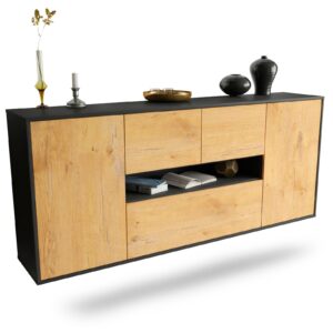 Sideboard Warren | hängend | Korpus Anthrazit | Front in Eiche Holz Optik | 180x79x35cm (BxHxT)