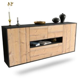Sideboard Warren | hängend | Korpus Anthrazit | Front in Pinie Holz Optik | 180x79x35cm (BxHxT)