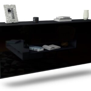 Sideboard Warren | hängend | Korpus Anthrazit | Front in Hochglanz Schwarz | 180x79x35cm (BxHxT)