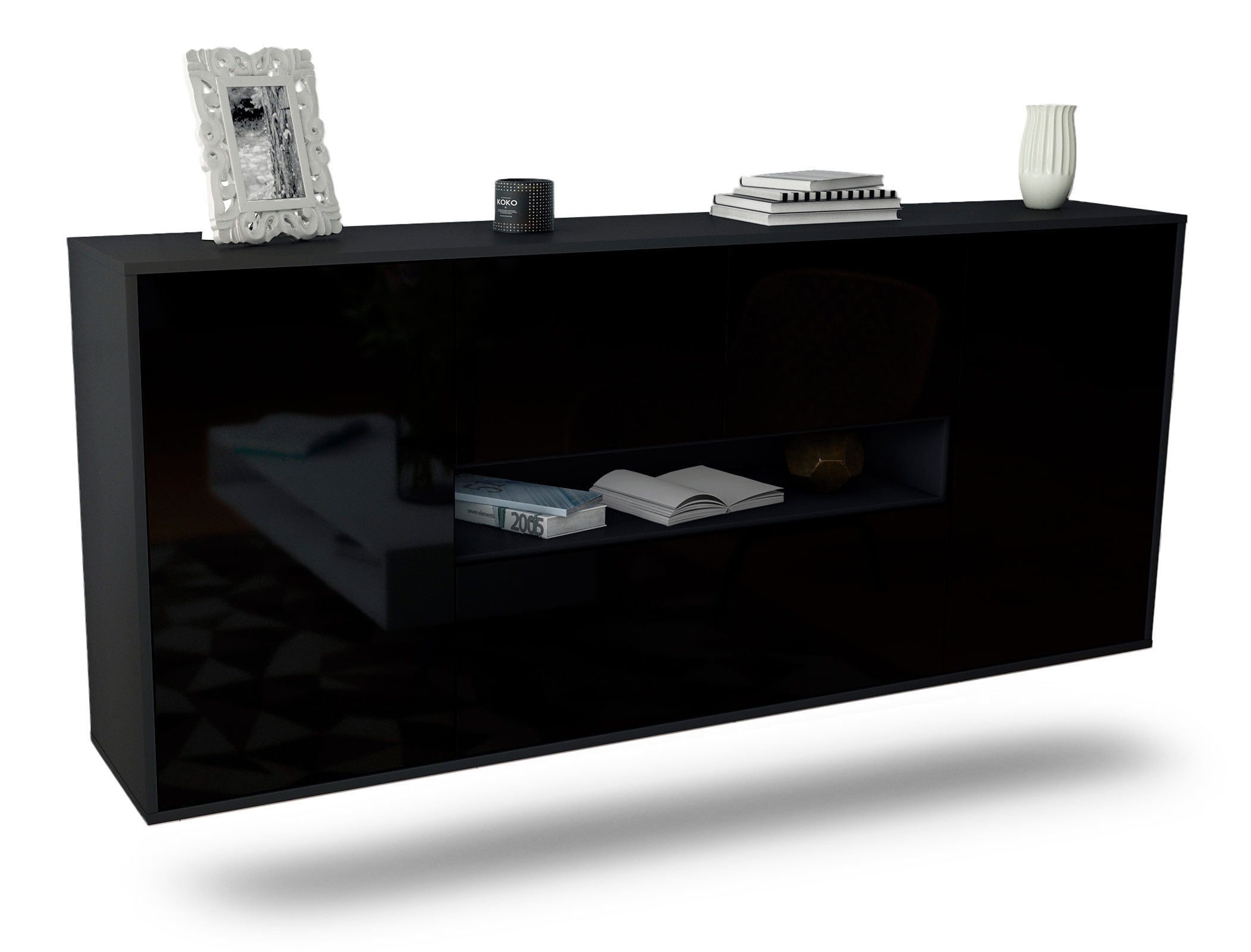 Sideboard Warren | hängend | Korpus Anthrazit | Front in Hochglanz Schwarz | 180x79x35cm (BxHxT) 1 Sideboard Warren | hängend | Korpus Anthrazit | Front in Hochglanz Schwarz | 180x79x35cm (BxHxT)