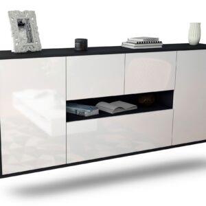 Sideboard Warren | hängend | Korpus Anthrazit | Front in Hochglanz Weiß | 180x79x35cm (BxHxT)
