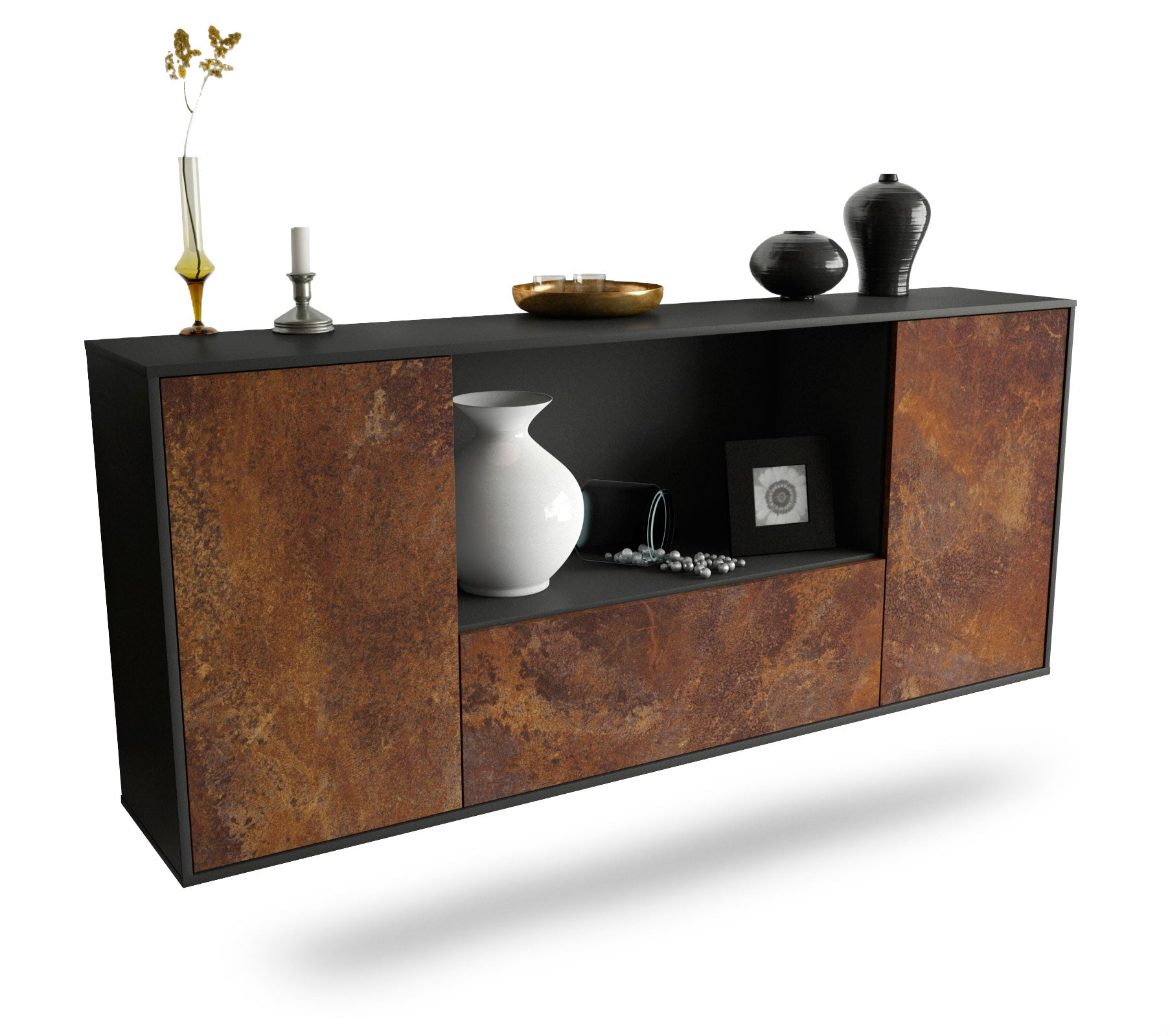 Sideboard Fort Collins | hängend | Korpus Anthrazit | Front in Rost Optik | 180x79x35cm (BxHxT) 1 Sideboard Fort Collins | hängend | Korpus Anthrazit | Front in Rost Optik | 180x79x35cm (BxHxT)
