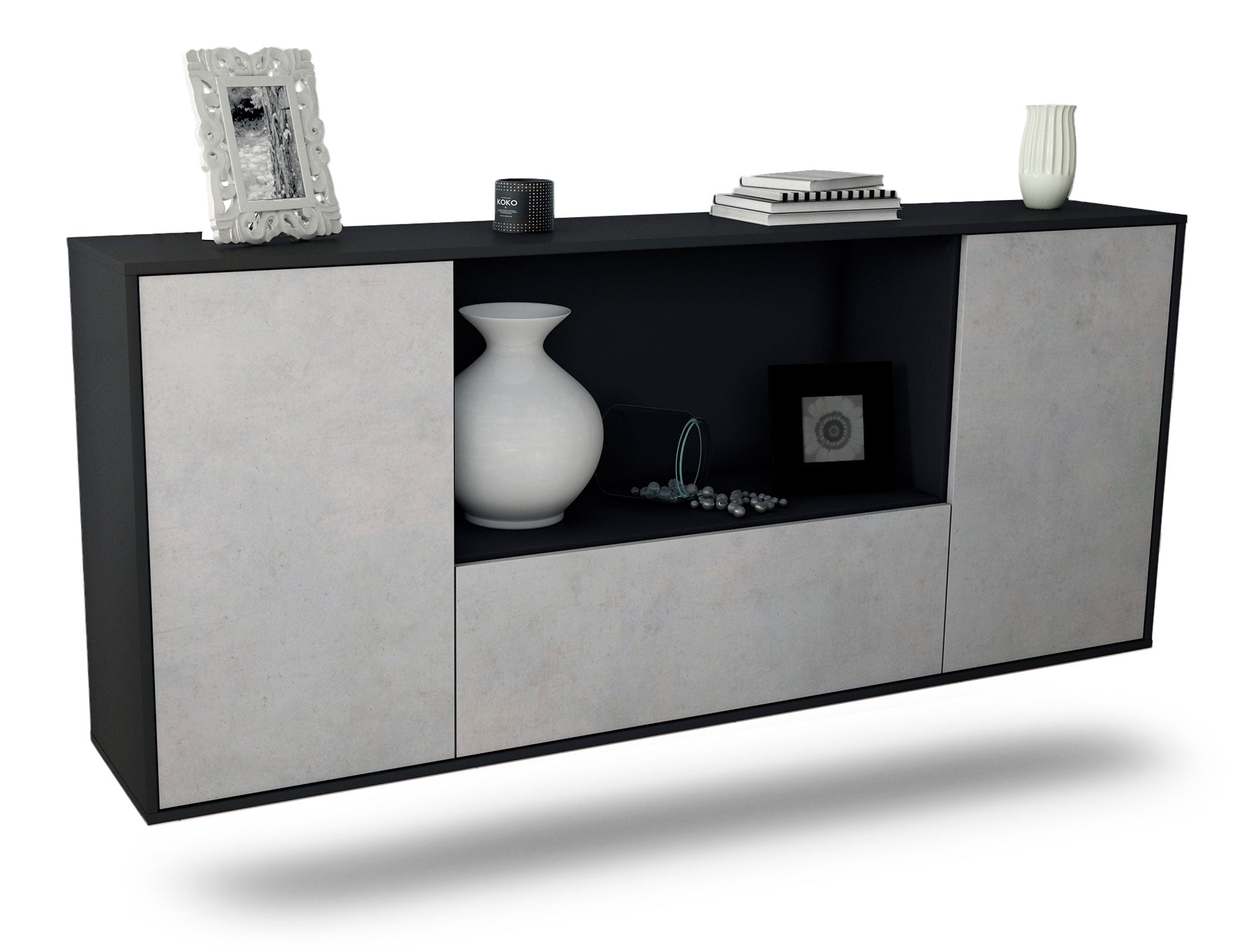 Sideboard Fort Collins | hängend | Korpus Anthrazit | Front in Beton Optik | 180x79x35cm (BxHxT) 1 Sideboard Fort Collins | hängend | Korpus Anthrazit | Front in Beton Optik | 180x79x35cm (BxHxT)