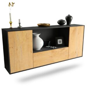 Sideboard Fort Collins | hängend | Korpus Anthrazit | Front in Eiche Holz Optik | 180x79x35cm (BxHxT)