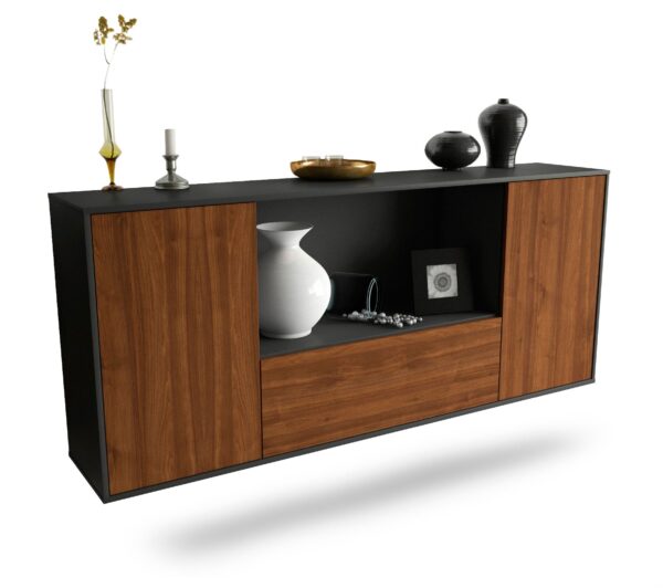 Sideboard Fort Collins | hängend | Korpus Anthrazit | Front in Walnuss Holz Optik | 180x79x35cm (BxHxT)