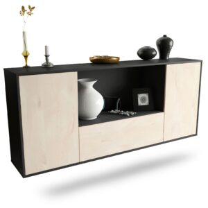 Sideboard Fort Collins | hängend | Korpus Anthrazit | Front in Zeder Holz Optik | 180x79x35cm (BxHxT)