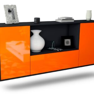 Sideboard Fort Collins | hängend | Korpus Anthrazit | Front in Hochglanz Orange | 180x79x35cm (BxHxT)