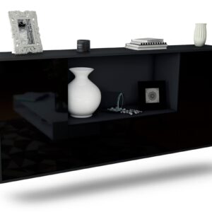 Sideboard Fort Collins | hängend | Korpus Anthrazit | Front in Hochglanz Schwarz | 180x79x35cm (BxHxT)