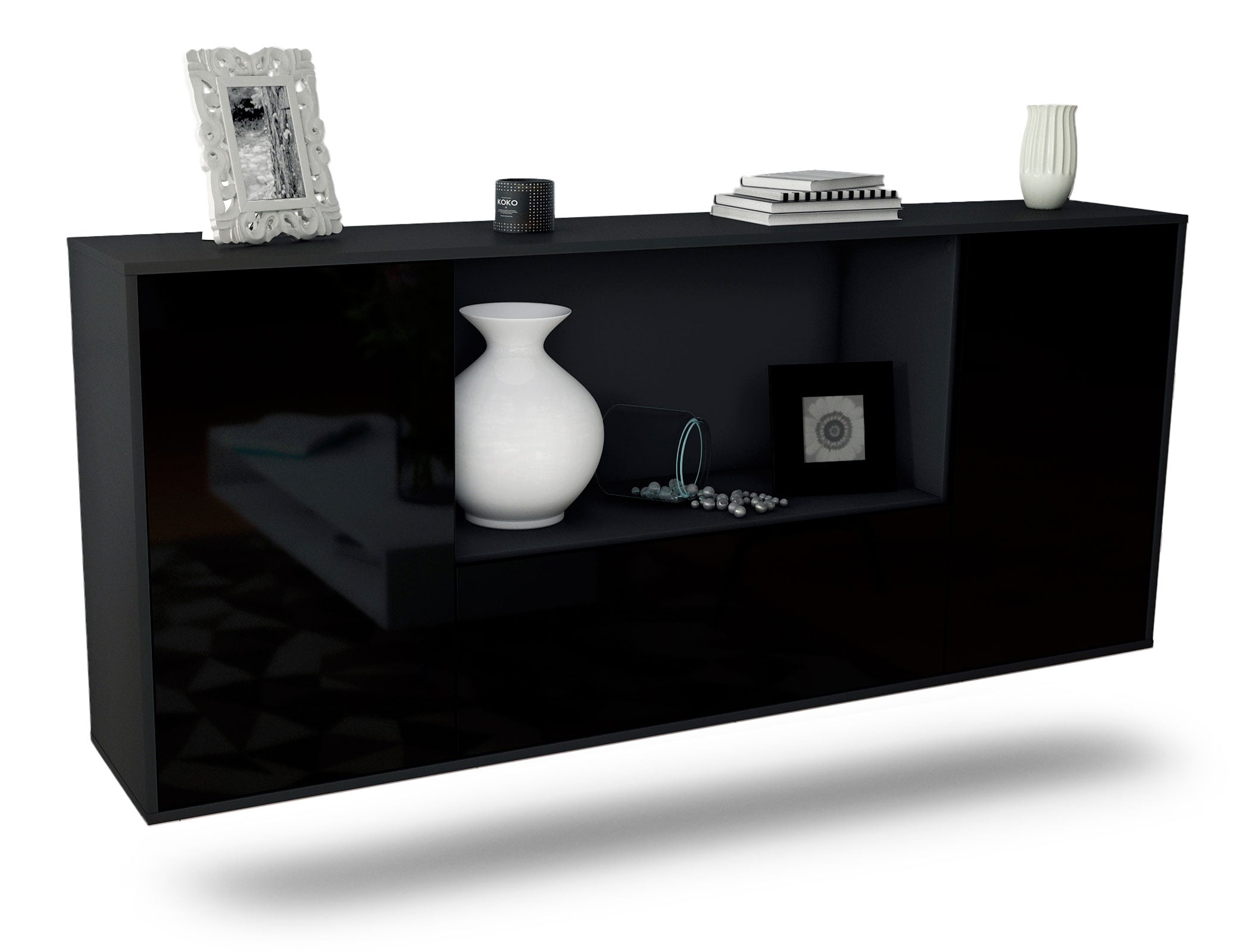 Sideboard Fort Collins | hängend | Korpus Anthrazit | Front in Hochglanz Schwarz | 180x79x35cm (BxHxT) 1 Sideboard Fort Collins | hängend | Korpus Anthrazit | Front in Hochglanz Schwarz | 180x79x35cm (BxHxT)