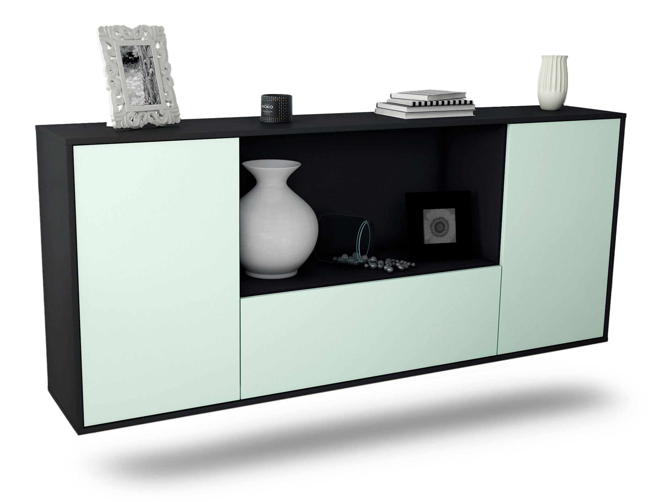 Sideboard Fort Collins | hängend | Korpus Anthrazit | Front in Mint | 180x79x35cm (BxHxT) 1 Sideboard Fort Collins | hängend | Korpus Anthrazit | Front in Mint | 180x79x35cm (BxHxT)