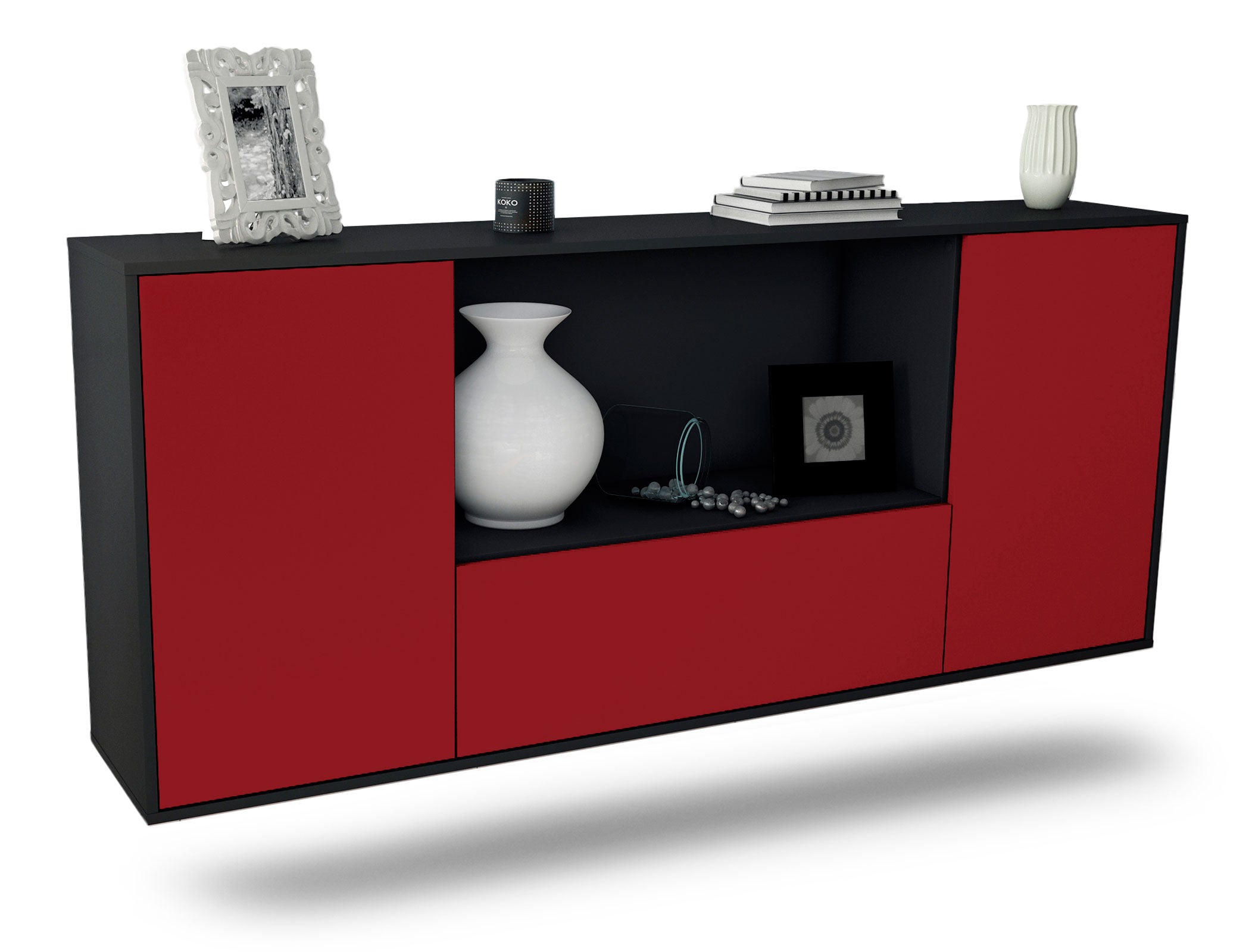 Sideboard Fort Collins | hängend | Korpus Anthrazit | Front in Bordeaux | 180x79x35cm (BxHxT) 1 Sideboard Fort Collins | hängend | Korpus Anthrazit | Front in Bordeaux | 180x79x35cm (BxHxT)